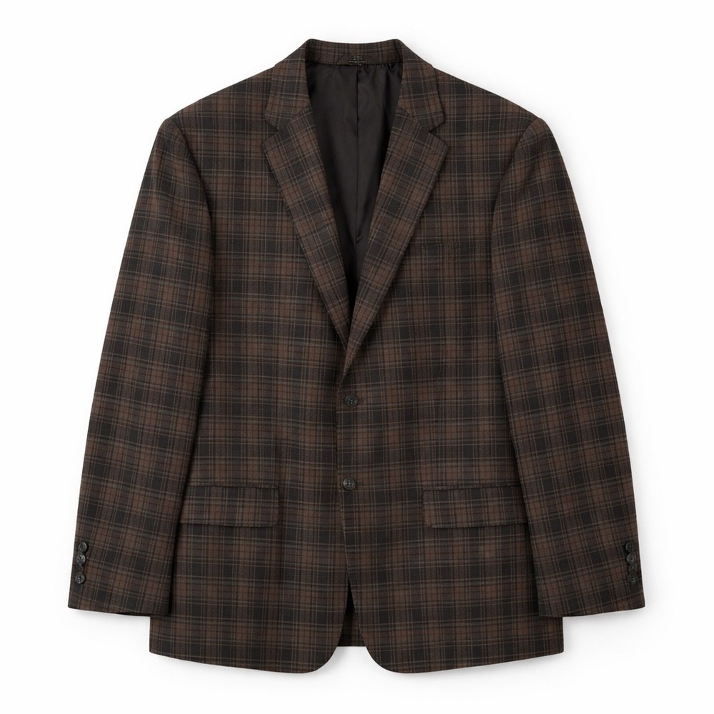 Mens Plaid Blazer Brown Check Sport Coat Classic Business Preppy Jacket‎ 46S
